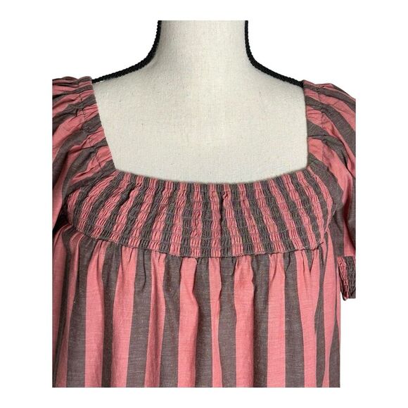 Mille Jane Size XS • Resort & Travel Mini Dress in Pink Gray Stripe Puff Sleeve - Picture 5 of 15
